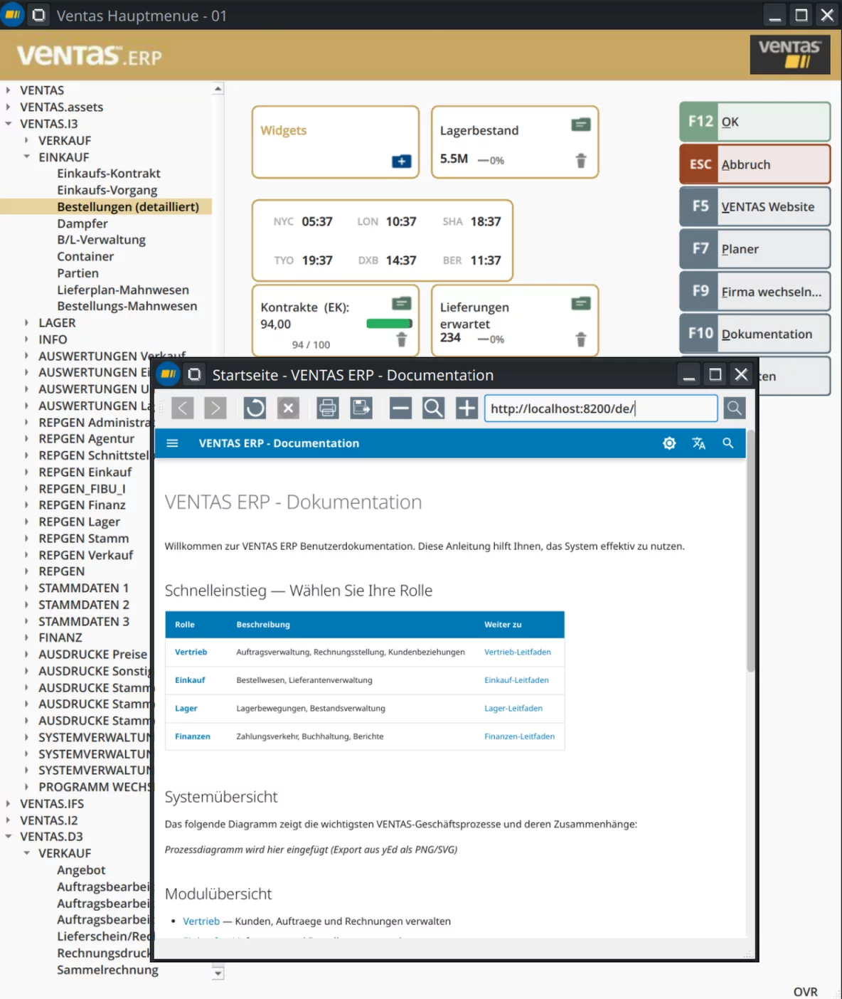 The Browser widget showing in-app HTML documentation